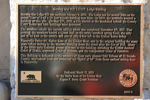 placerville, California Morning Star Lodge Plaque